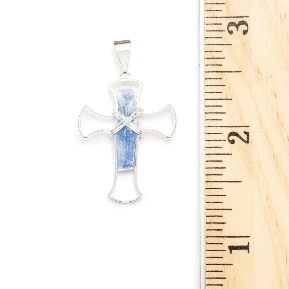 Cruz de Plata con Trozo de Cianita Moda Collar Colgante Cadena Piedras Preciosas Joyería Foto 3 de 4