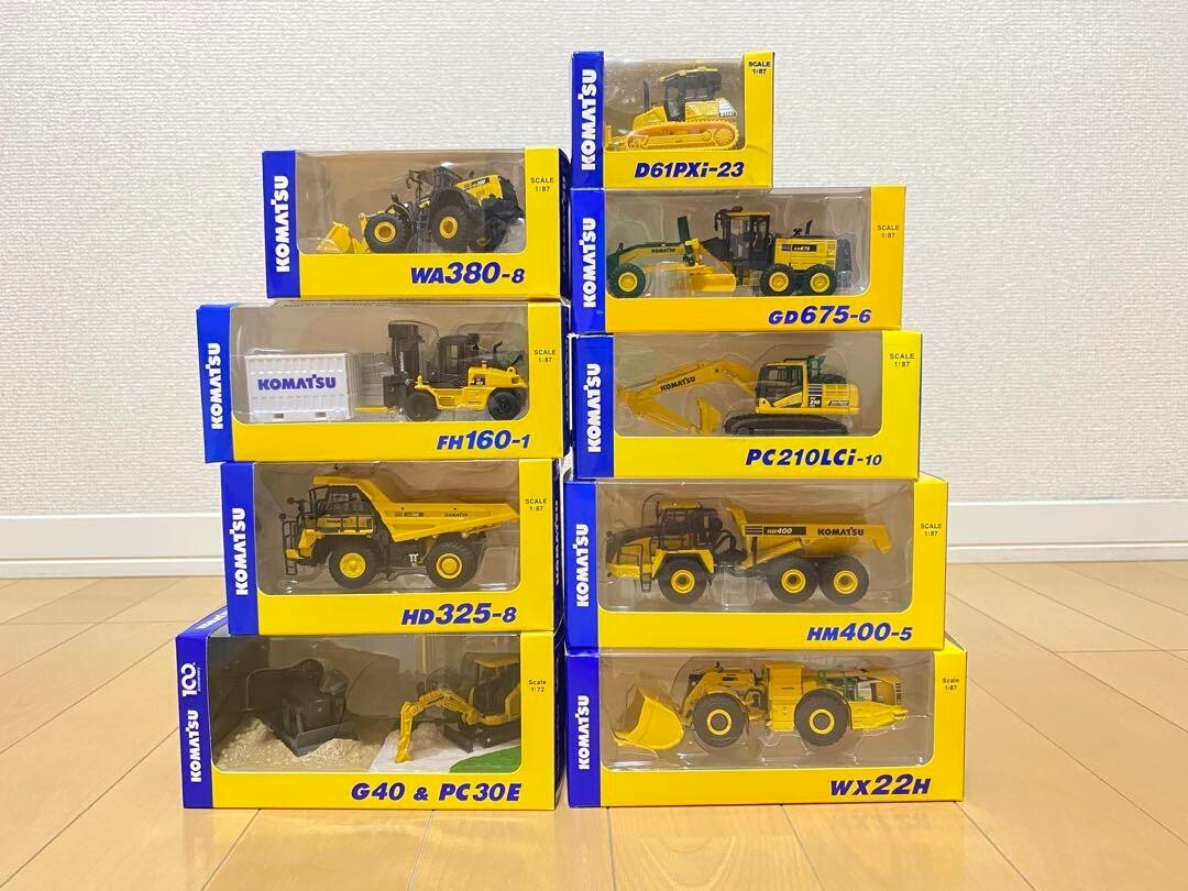 KOMATSU Minicar Miniture Scale Diecast Model 9 piece set WX22H
