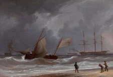 oil painting landscape-A Lugger Driving Ashore in a Gale hand painted on canvas