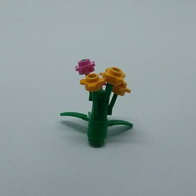 LEGO 1x1x1 2/3 Green Bamboo w/ 3 Leaves Dk Green 3 Stems 6 Flower Purple Orange 