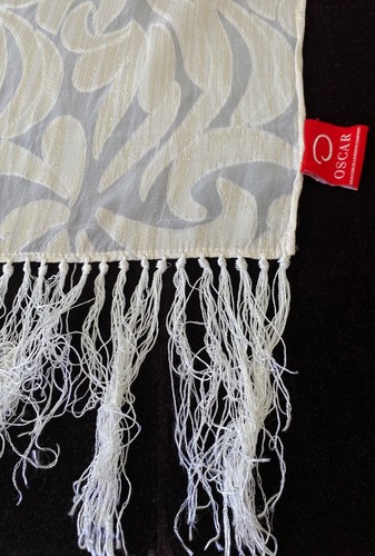 Vintage Oscar De La Renta Long Silk Scarf w/ Metallic Glints XX224 - Picture 4 of 5