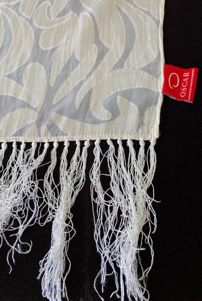 Bufanda larga de seda vintage Oscar De La Renta con destellos metálicos XX224 Foto 4 de 4