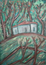 Vintage expressionist landscape oil painting signed