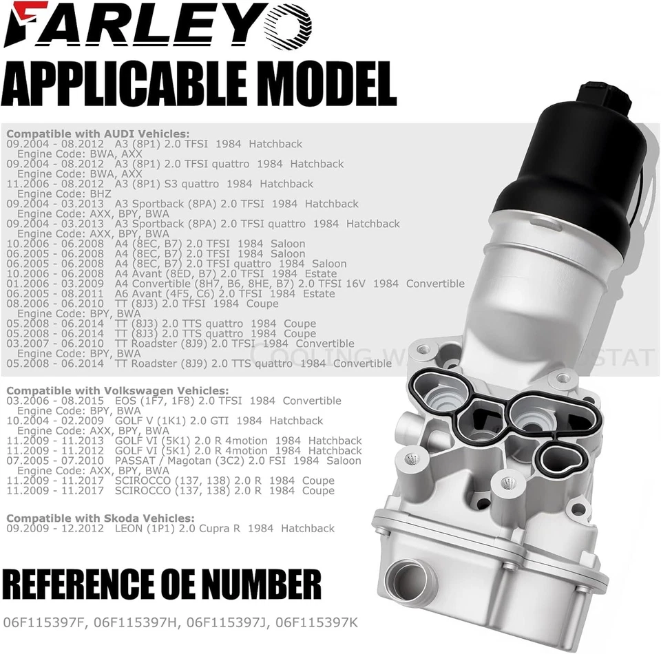 Upgraded Aluminium Oil Cooler Filter Housing fit 2005-2009 Audi A4 Quattro 2.0L - Image 2 of 4