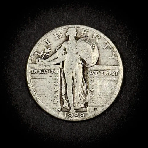 1928-D STANDING LIBERTY QUARTER DOLLAR 25C CIRCULATED FINE CONDITION SILVER Q38