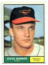 1961 Topps #125 Steve Barber Baseball Card - Baltimore Orioles