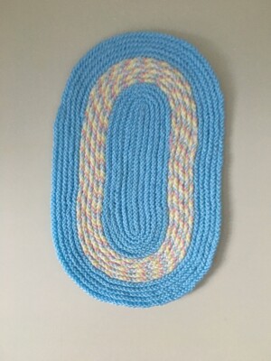DOLLHOUSE MINIATURE BRAIDED RUG  5'' By 7 3/4'' BLUE & MULTI HANDMADE BY PEARL