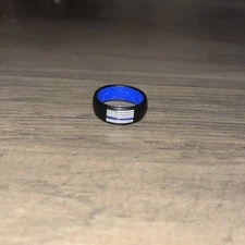  8MM Blue Thin Line Police Cops Officer flag Silicone Rubber Sports Band Ring