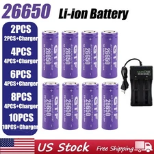 26650 Battery 3.7V Rechargeable Li-Ion Battery Batteries LOT With 2 Slot Charger