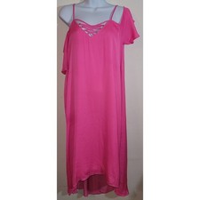 Jennifer Lopez Pink Cold Shoulder Hi Low Midi Dress Medium Criss Cross Bodice