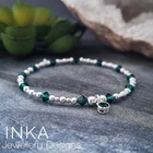 925 Sterling Silver 4mm Emerald GREEN bead Stacking Bracelet Birthstone by INKA