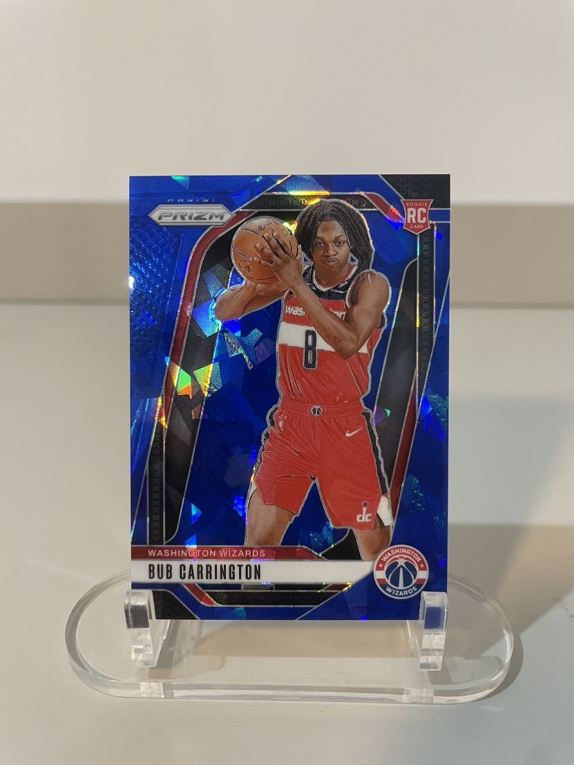 2024-25 Panini Prizm Bub Carrington #244 Blue Cracked Ice Prizm Rookie RC /125