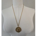 Gold Tone Coin Pendant Necklace Liberty Bell Bicentennial Rope Chain 24in