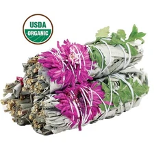 3 Pack Floral White Sage Dahlia Smudge Sticks 4 inch Bundles Energy Cleansing