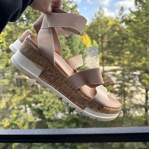 Steve Madden Bandi sandali donna 8,5M beige cinturino sughero plateau zeppa elasticizzati - Foto 13 di 18