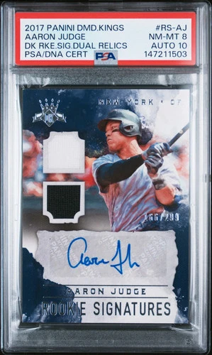 2017 Diamond Kings Aaron Judge Rookie Signature Dual Relic Auto 166/299 PSA 8/10