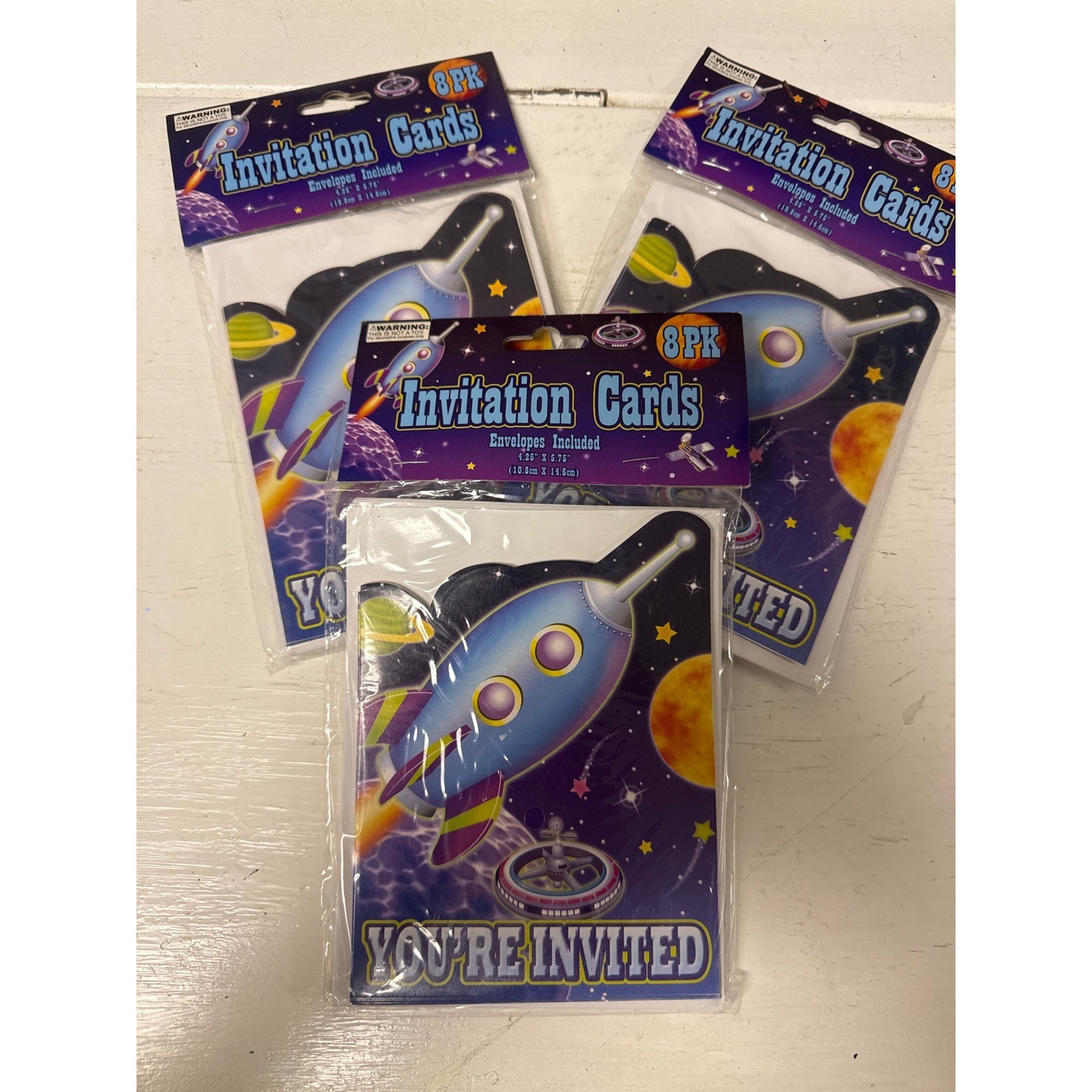 24 tarjetas de invitación de cohete con sobres OVNI espacio exterior fiesta de cumpleaños
