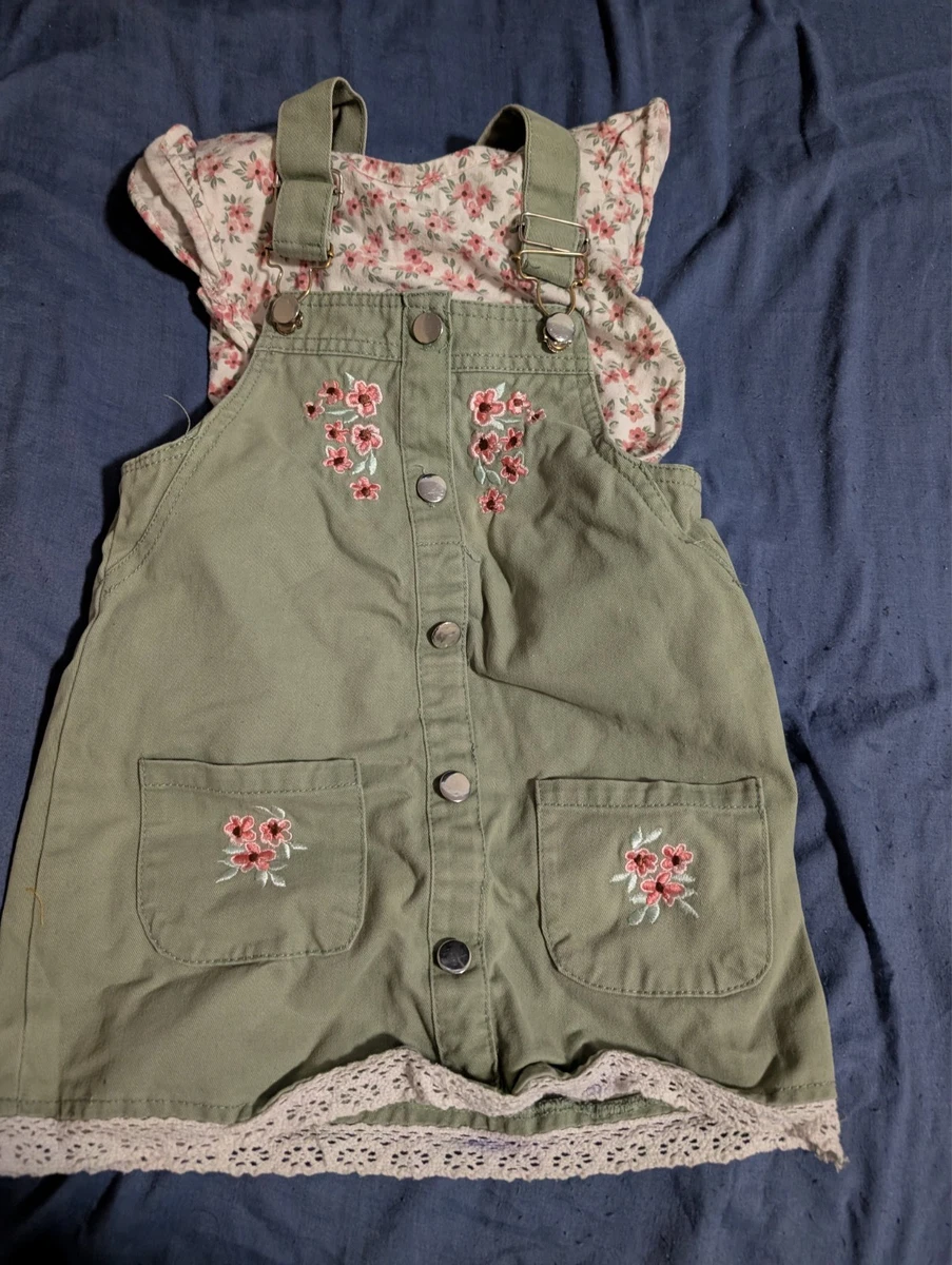Ensemble Fille Little Lass - Combinaison Courte à Fleurs Vertes - Taille 4 - 2 Pièces - Neuf Avec étiquettes