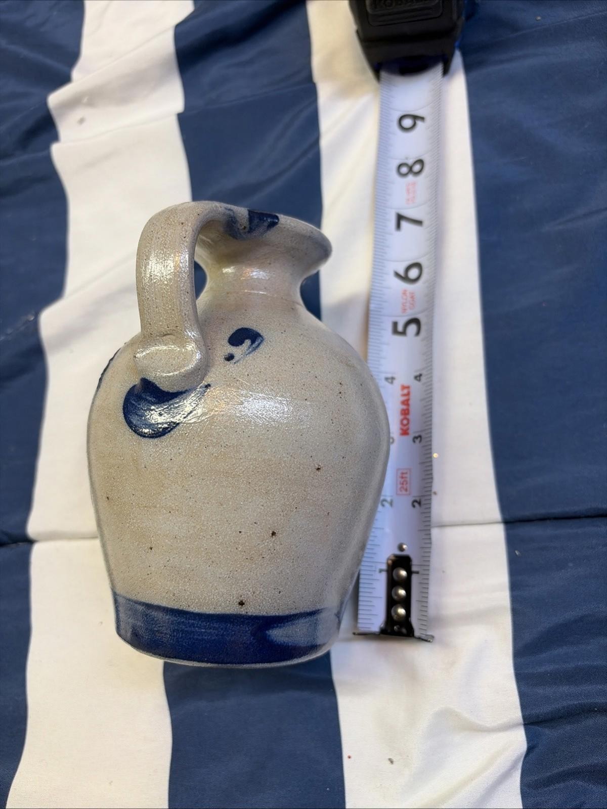 Older Rowe Pottery Salt Glazed Oil Lamp Jug Pitcher, 1992 Pinecone