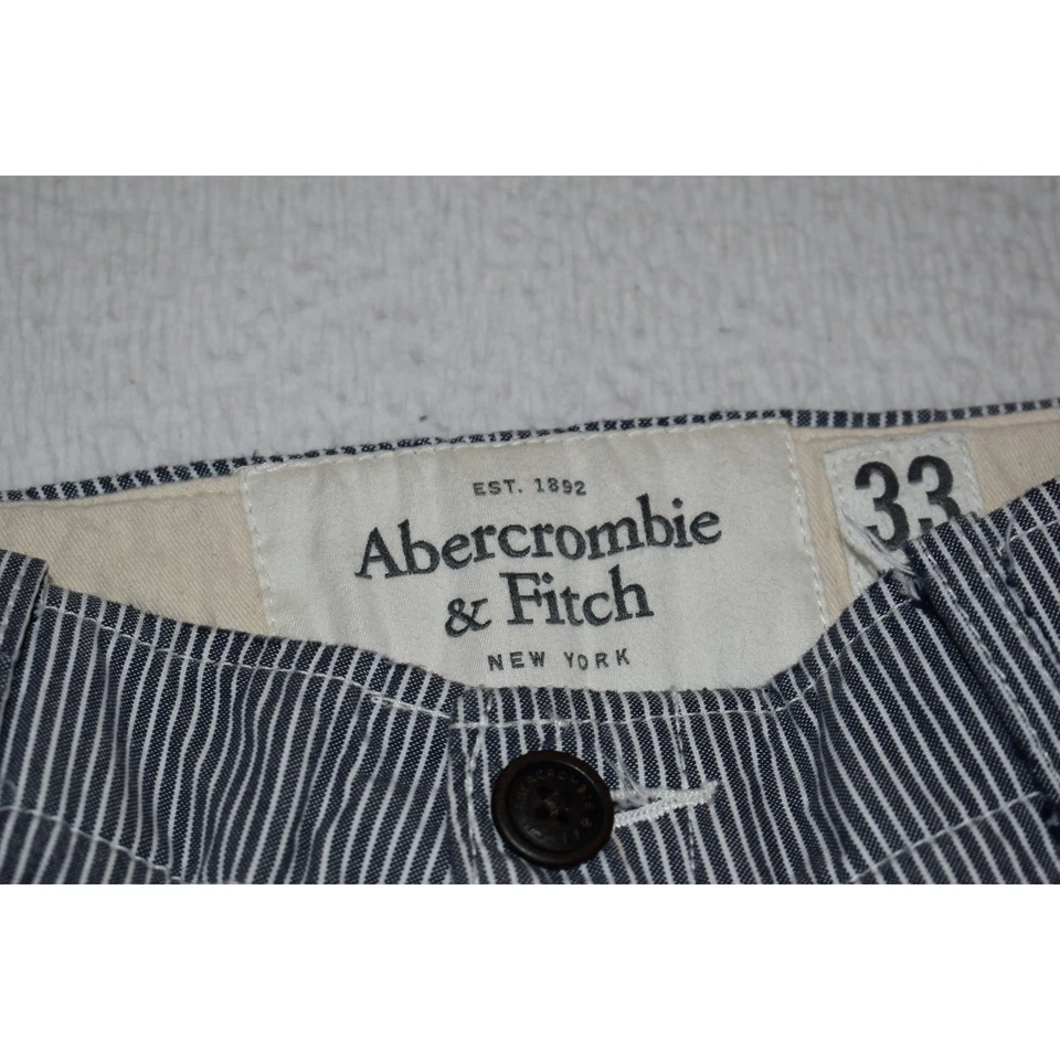 Pantalones Cortos Abercrombie & Fitch Para Hombre Talla 33 Botón Mosca Blanco Azul Rayas Algodón Foto 3 de 4