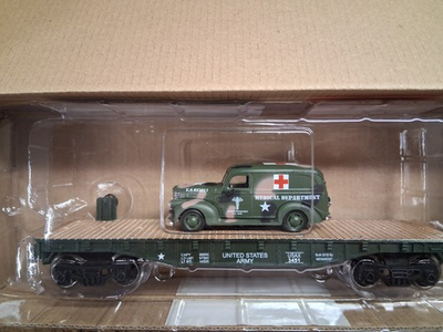 #ad #ad O MENARDS WWll MILITARY AMBULANCE W FLATCAR LOT 4 $39.95