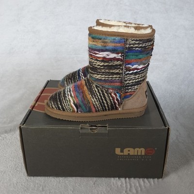 Lamo Boots Girls Size 13 Youth Juarez Faux Wool Fur Suede Pull On Southwestern 