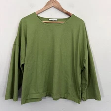 Bryn Walker Boxy Top Women Size XS Avocado Green Cotton Oversized Flaw