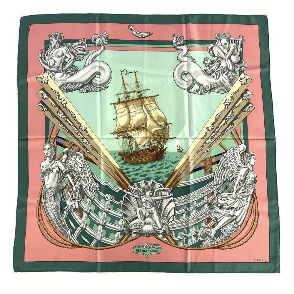 Hermes Carre 90 Lephyr Silk Scarf Sailing Ship Design r25