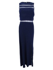 Nightway Women's Front-Slit Illusion Gown (14, Navy)