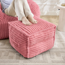 Square Stuffed Pouf Ottoman with Foam Chunk Filling, Pink