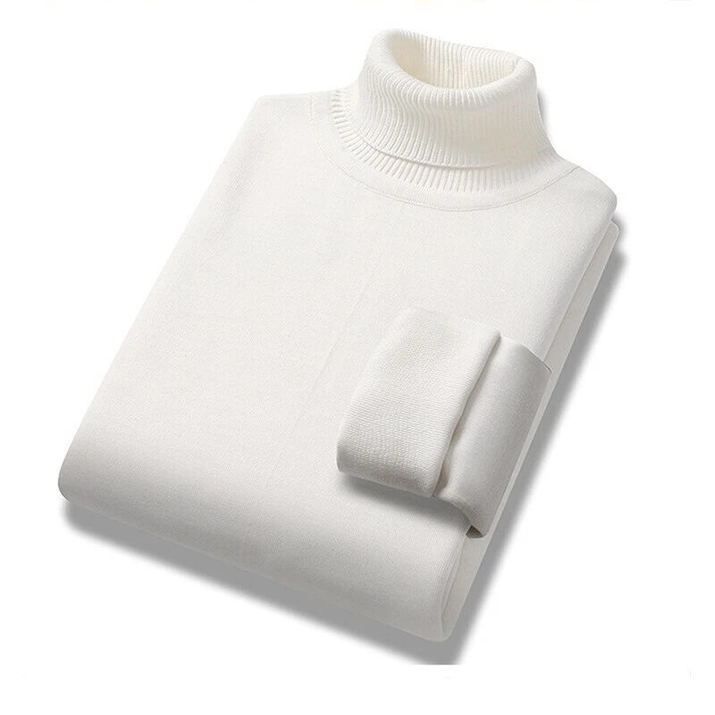 Suéter de cuello alto para hombre invierno cálido/engrosado tejido liso informal pulóver top Foto 4 de 4
