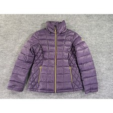 Chaqueta acolchada acolchada Michael Kors para mujer mediana púrpura dorada herrajes diseñador