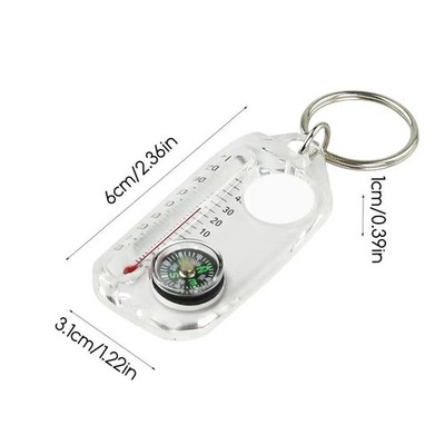 Pocket Survival Compass Multifunction Mini Keychain Camping Compass Thermometer