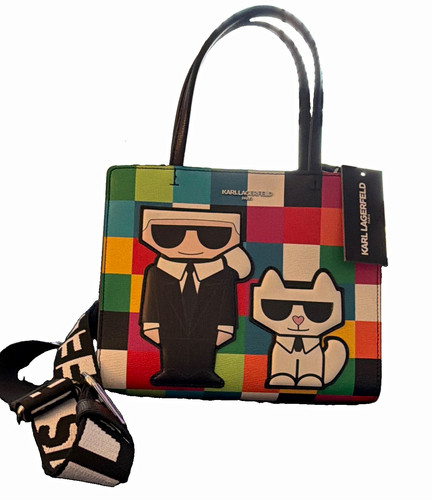 KARL LAGERFELD PARIS Multicolor Colorblock Choupette Satchel Zip w/ Strap