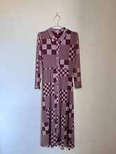 Urban Outfitters Katherine Mesh Midi Shirt Dress in Maroon/Beige Size MEDIUM