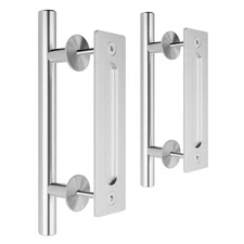 2PCS Heavy Duty 12 Inch Sliding Barn Door Handle Pull and Flush Hardware Set