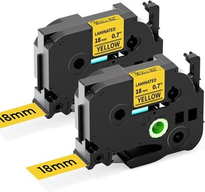 COLORTY 18mm 0.7 Laminated Tape Yellow Replacement for 18mm, Black on 