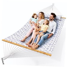 Double Hammock with Spreader Bar,Soft Pillow,Max Load White Gray