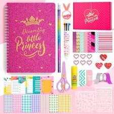 Princess DIY Journal Kit for Girls Gift 8-12 50 Pcs Scrapbook Diary Supplies