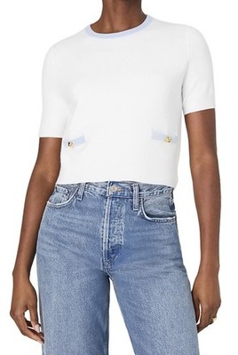French Connection Women's Babysoft Short-Sleeve Top White/Sky Blue, Medium $98