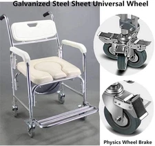 Shower Bedside Commode Chair Padded Seat Toilet With Wheels Medical Casters
