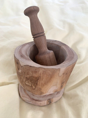 Arte Legno Olive Wood Mortar and Pestle Set Italian Handmade Rustic Grinder NWTI