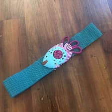 Vtg 80s Green Pink Braided Woven Rope Belt Wood Fish Back Closure 26-34  Beach