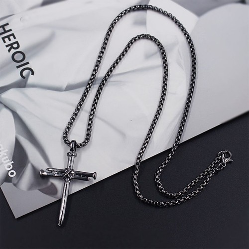 Mens Stainless Steel Nail and Rope Cross Pendant Necklace Christian Jewelry Gift - Picture 7 of 15