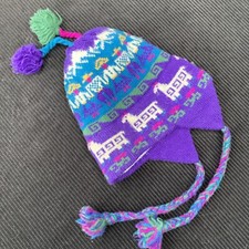 Kids Girls Knit Wool Hat MOUNTAIN LADIES EWE Purple Lamas Ear Flaps USA Made