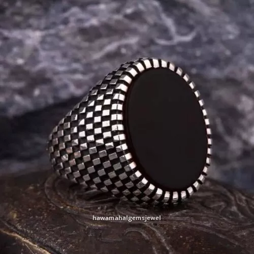Natural Black Onyx Stone Men s Ring 925 Solid Sterling Silver