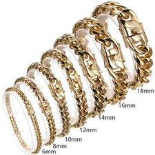 6mm-18mm Fashion Women Men Stainless Steel Miami Curb Chain Bracelet Bangle Gift