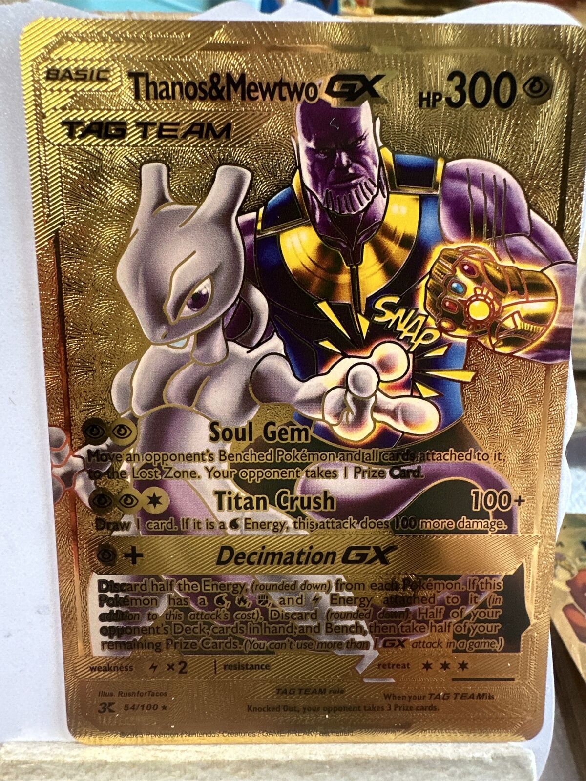 Mewtwo and Thanos Gx Hp300 Tag Team Foil Foil 💥Fan Art 💥Nm