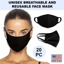 Black Face Mask 20 Pc Cotton Double Layer Washable Reusable Cover Protection USA