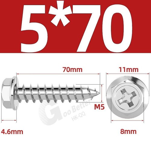Flanged Self Tapping Screws Stainless Steel Hexagon Hex Head Tappers M3 M4 - M10 - Picture 43 of 89